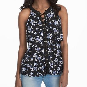 WHBM Tank Top, Black Floral, Size XXS